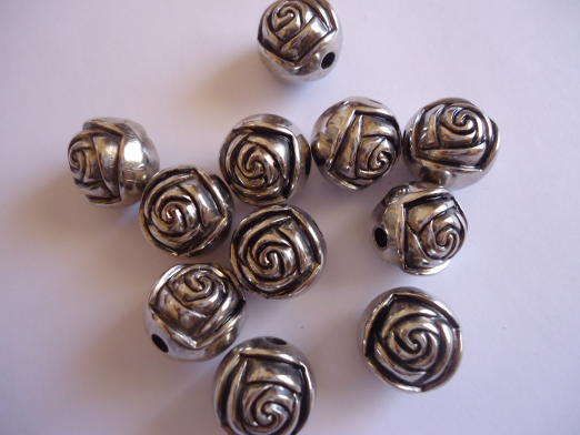(image for) Silver Rose metal coated beads (Bag of 7) #ACR-10